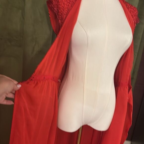All beaded Elegant Red Wrap Dress, XS-S - Picture 14 of 14